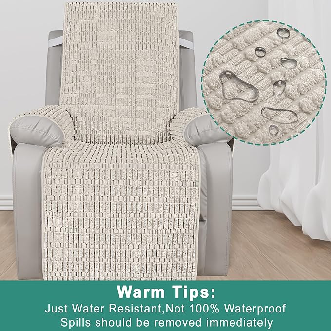 Foxdecor Recliner Chair Covers, Recliner Cover Non-Slip Chair Covers, Washable Recliner Couch Cover Furniture Protector, Cover for Recliner Chair with Elastic Straps. (Cream, 30" W)