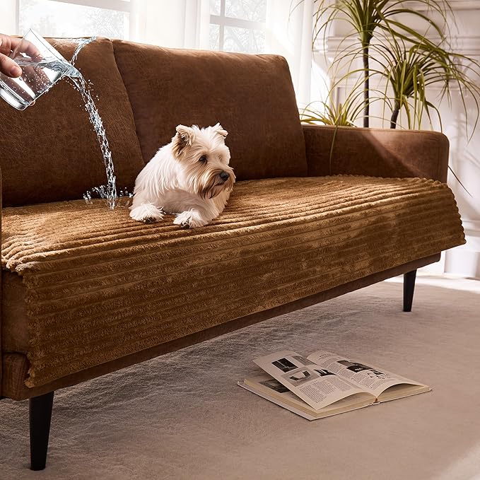 Meider Dual Non-Slip Couch Cover for Dogs Waterproof, Fuzzy Soft Pet Couch Covers for Sofa 3 Cushion, Pet Friendly Soft Dog Bed Covers Sofa Cover Washable (Coconut, 33" x 85" 1 Pack)