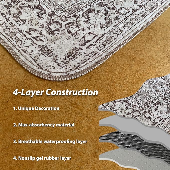 nunubaby Washable Pee Pads for Dogs, Stylish, Non-Slip and Leak-Proof Pee Pads. Reusable Potty Pads for Dogs for Crates and Floors.(Brown/Geo, 24" x48" )