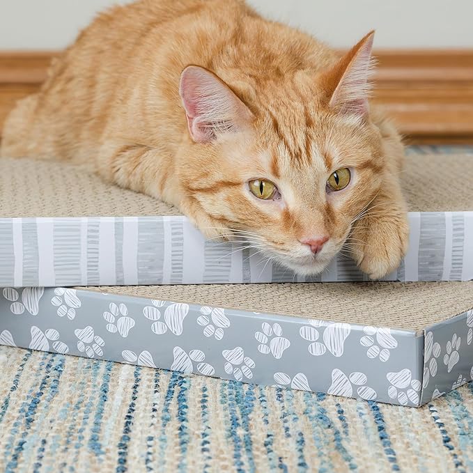 Kitty City Cat Scratcher– 2-Pack Durable Corrugated Cardboard Scratch Pads with Catnip – Double-Sided for Longer Use, Cat Claw Maintenance & Furniture Protection - Size: 10" x 18" - Grey & White