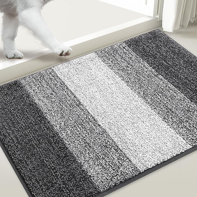 Smiry Dog Door Mat for Muddy Paws, Absorbs Moisture and Dirt, Low-Profile Entryway Mat with Non-Slip Backing, Entry Indoor Outdoor Doormat for Inside Floor (59x35 Inches, Grey, Striped)