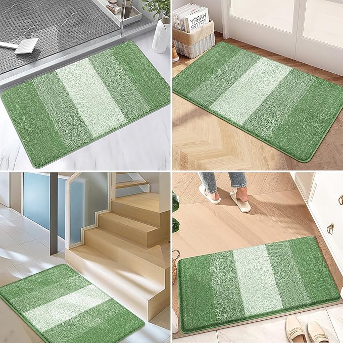 Kitinjoy Indoor Outdoor Door Mat, 59x36 Non-Slip Absorbent Dirt Trapper, Low-Profile Washable Inside Entrance Front Floor Mat, Sturdy Soft Entry Doormats for Entryway, Sage Green