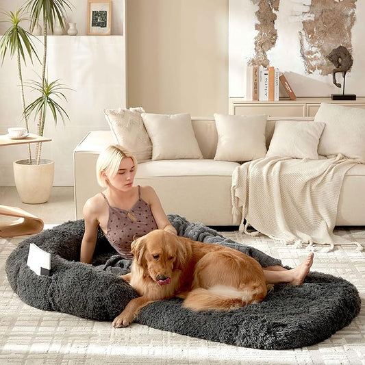 Foldable Human Dog Bed for Adult, Orthopedic Memory Foam Large Pet Sofa, Washable Dog Couch with Removable Waterproof Cover, Sofa Bed for Adults Pets and Families, 74.8''x43.3''x11.81''