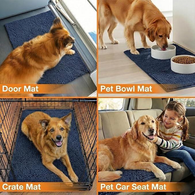 Neater Pets Chenille Dog Door Mat 36” x 24” – Super Absorbent & Quick-Dry Muddy Paws Doormat for Trapping Dirt, Water, Mud - Non-Slip & Machine Washable Pet Rugs for Entryway, Indoor Mud Mats, Navy