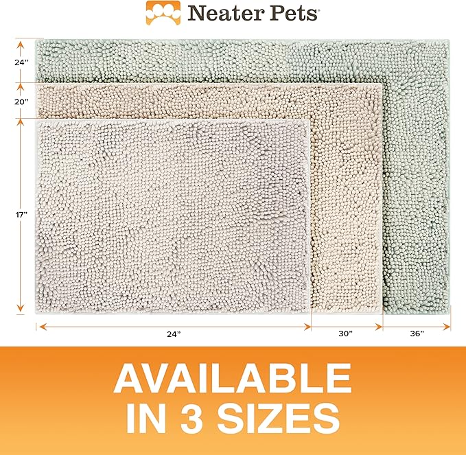 Neater Pets Chenille Dog Door Mat 24” x 17” – Super Absorbent & Quick-Dry Muddy Paws Doormat for Trapping Dirt, Water, Mud - Non-Slip & Machine Washable Pet Rugs for Entryway, Indoor Mud Mats, Beige