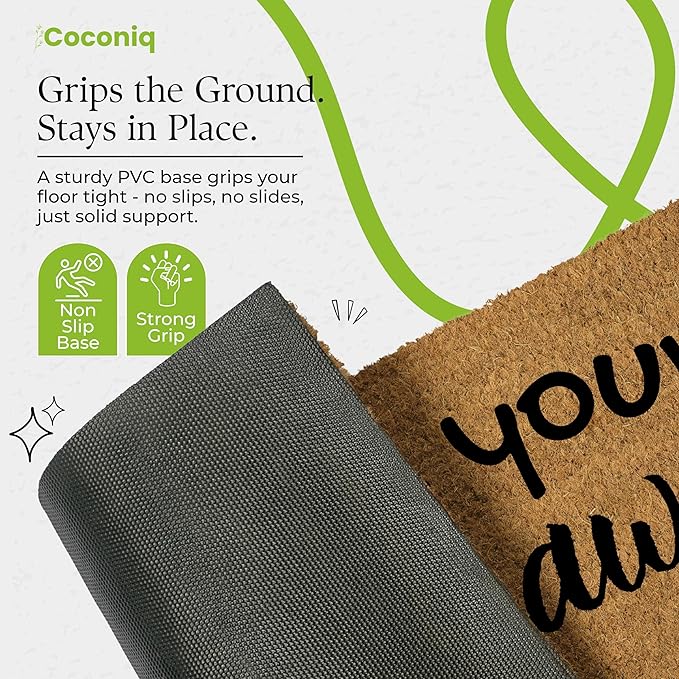 COCONIQ Coir Door Mats 17" X 30", Non-Slip Sturdy, PVC Backed Heavy Duty, Easy to Clean, Ideal for Door Entrance, Patio, Porch, Backyard, Garages, Wipe Your Paws
