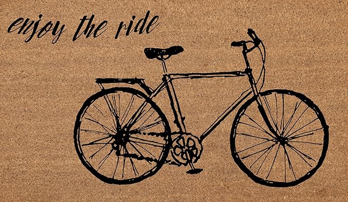 COCONIQ Coir Door Mats 17" X 30", Non-Slip Sturdy, PVC Backed Heavy Duty, Easy to Clean, Ideal for Door Entrance, Patio, Porch, Backyard, Garages, Enjoy The Ride Vintage Bicycle
