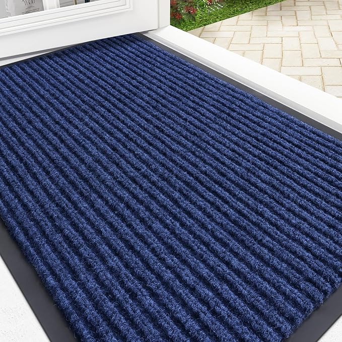 OLANLY Front Door Mat Indoor Outdoor Entrance, Waterproof Heavy Duty Doormat, Fade Resistant, Low Profile, Easy Clean Patio Porch Welcome Floor Mats for Entry, 29.5x17, Blue