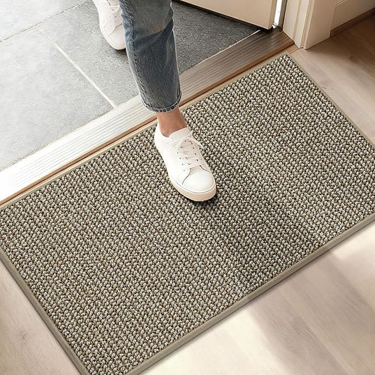 BEQHAUSE Dirt Trapper Door Mat 17"x30", Non-Slip Doormats (Rolled-Up NO Creases) Washable Entryway Rugs, Dirt Resist and Absorbent Welcome Mat, Low Profile Floor Mats for Front Back Door, Light Beige