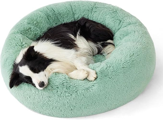 Bedsure Calming Dog Bed for Large Dogs - Donut Washable Large Pet Bed, 36 inches Anti-Slip Round Fluffy Plush Faux Fur Dog Bed, Fits up to 80 lbs Pets, Apple Green