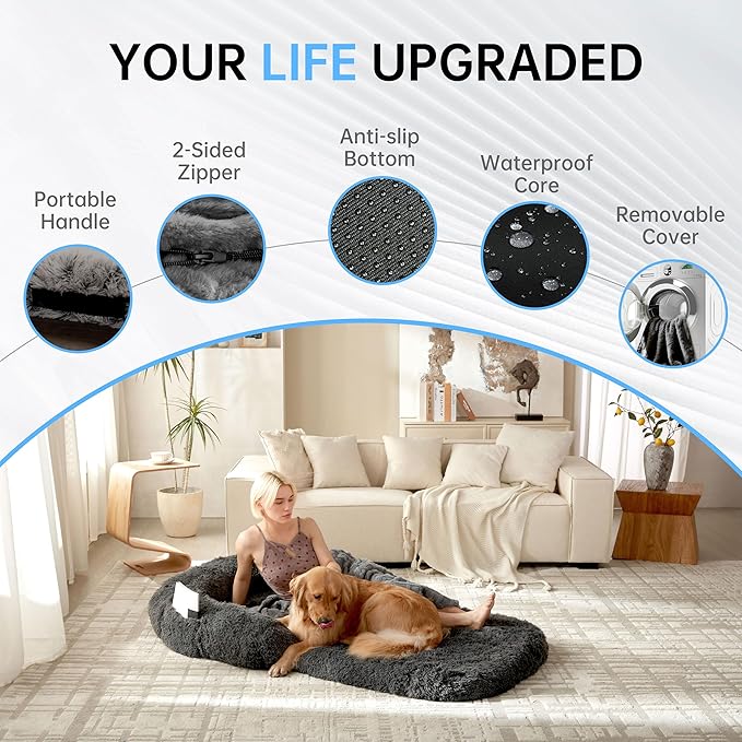 Foldable Human Dog Bed for Adult, Orthopedic Memory Foam Large Pet Sofa, Washable Dog Couch with Removable Waterproof Cover, Sofa Bed for Adults Pets and Families, 74.8''x43.3''x11.81''