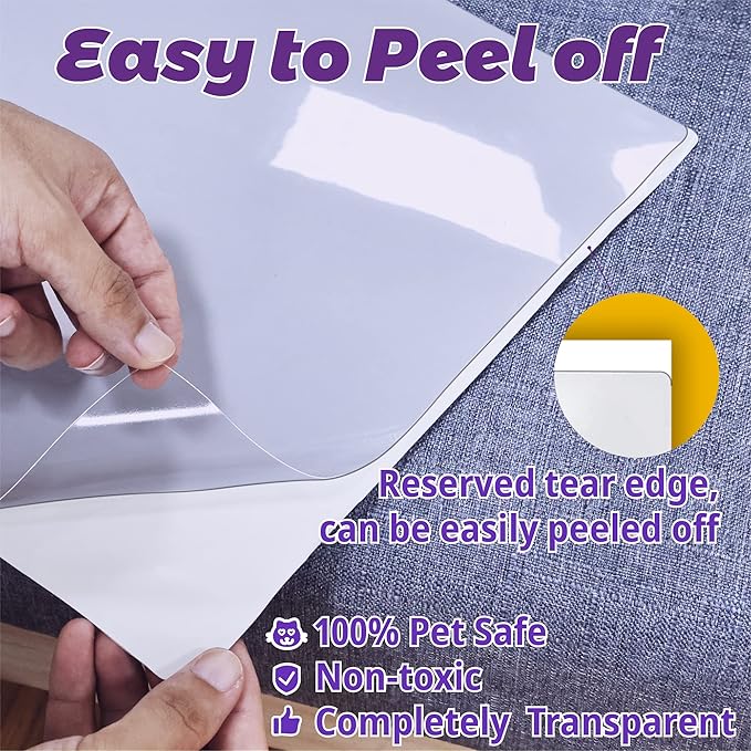 Anti-Cat Scratch Furniture Protector-6-Pack –Single-Sided, Heavy-Duty Self-Adhesive Tape, No-Residue for Couch, Doors & Walls - with 32 Twist Pins