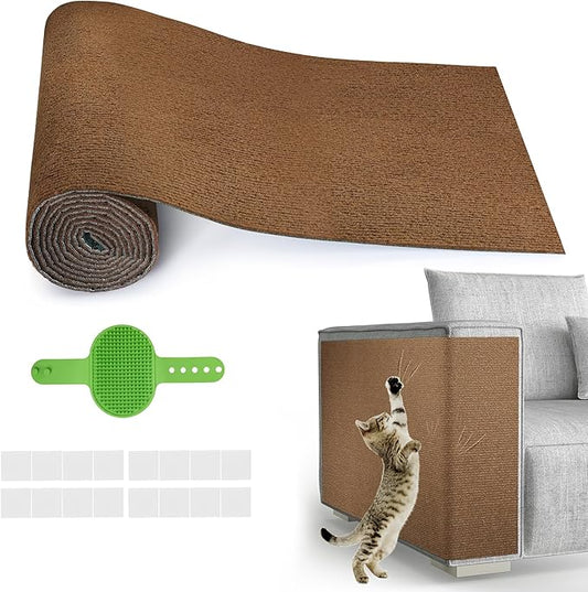 Cat Scratch Furniture Protector, 78.7''x15.8'' Trimmable DIY Self-Adhesive, Durable Corner Scratcher Couch Protectors from Cat Claws for Sofa, Tree Shelves & Scratching Posts (Brown)