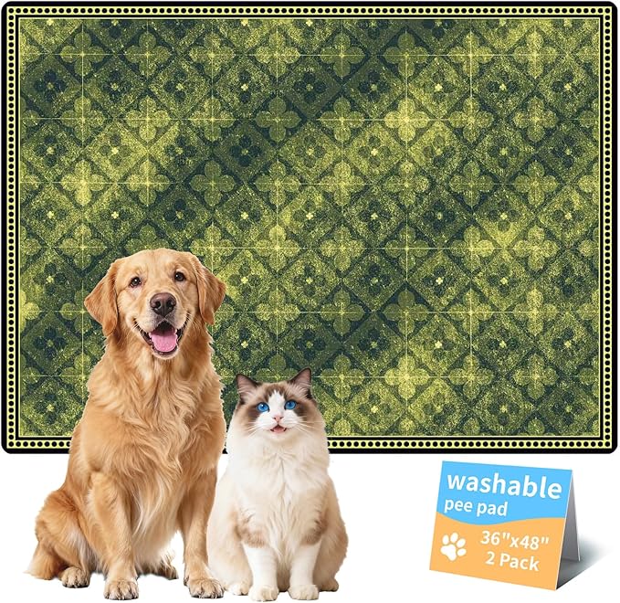 Dog Pee Pads Training Pads Upgrade Triple Thickness All-Purpose Super Absorbent & Leak-Proof, Quick Dry and Leak-Proof and Odor Control (Green/Multi, 36" x48"x2PCS)