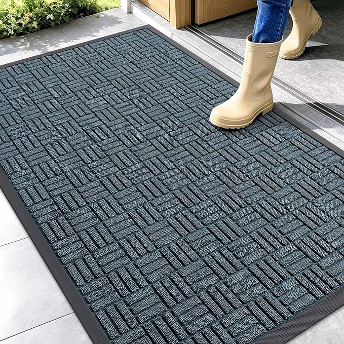 OLANLY Front Door Mat Outside Entrance 47x32, Absorbent, Heavy Duty Sturdy Natural Rubber Doormat Indoor Outdoor, Non-Slip, Stain and Fade Resistant, Low Profile Floor Mat for Entryway, Lake Blue