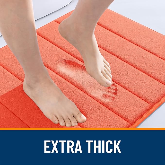 OLANLY Memory Foam Long Bathroom Rugs Runner 47x24, Super Soft Absorbent Bath Mat, Quick Dry, Machine Washable Shower Floor Rugs, Bathmat Carpet, Bathroom Home Decor Accessories, Coral