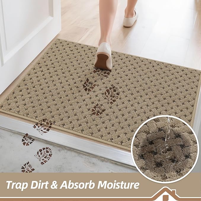 BEQHAUSE Dirt Trapper Door Mat Non-Slip Entryway Rugs Stain Resistant Absorbent Dog Doormats Woven-Look Washable Welcome Floor Doormat for Front Back Door, Muddy Wet Shoes & Paws, 32" x 48", Beige