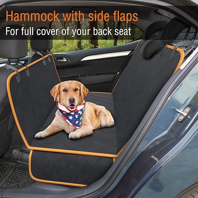 Active Pets Dog Car Seat Cover Car Seat Protector- Seat Cover for Back Seat of SUVs, Trucks, Cars - Waterproof & Convertible Hammock for Car Backseat - Dog Travel Accessories- Orange