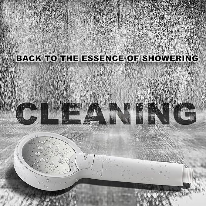 YOO.MEE Ultra-clean Handheld Shower, Deep Cleaning for Face/Body/Hair, Back to the Essence of Showering - Cleaning, High Pressure with one-hand Pattern Switch, W/Bracket, W/Sliver Hose, White