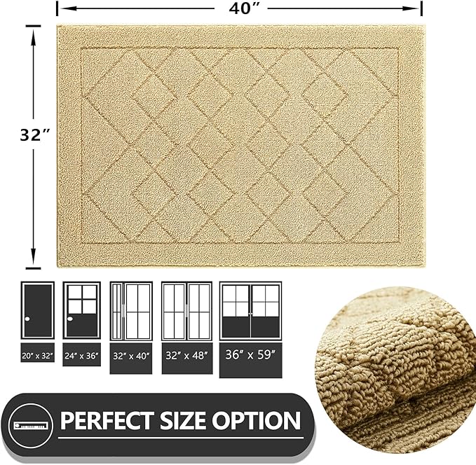 REFETONE Indoor Doormat, Front Back Door Mat 32"x40" Rubber Backing Non Slip Mats, Absorbent Washable Entrance Doormat for Entryway, Resist Dirt Low-Profile Inside Floor Mat for Muddy Shoes, Beige