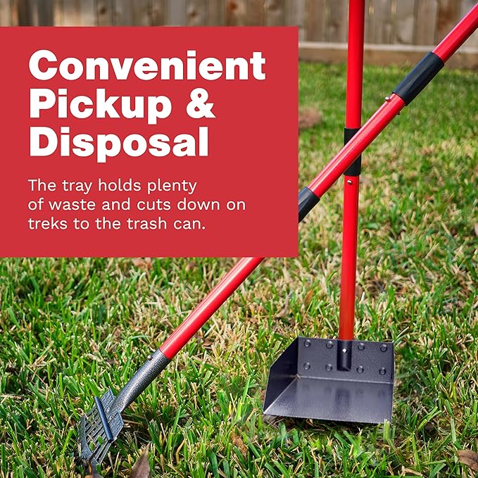 Pawler Pooper Scooper for Large Dogs and Small Dogs, Metal Poop Scooper Set with Long Handle Rake and Heavy Duty Tray for Yard, Grass, Dirt or Gravel, Heavy Duty Aluminum Poop Picker Upper
