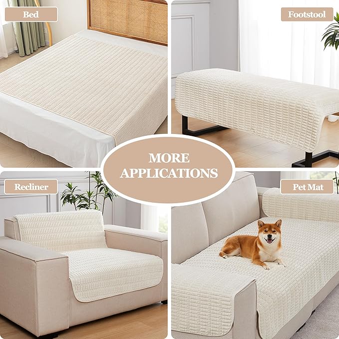 Meider Couch Covers Sofa Seat Covers, Anti-Slip Dog Mat Pet Pad Blanket for Sofa Chair Recliner Bed Furniture Protector Washable (Cream White, 40x60 inch)