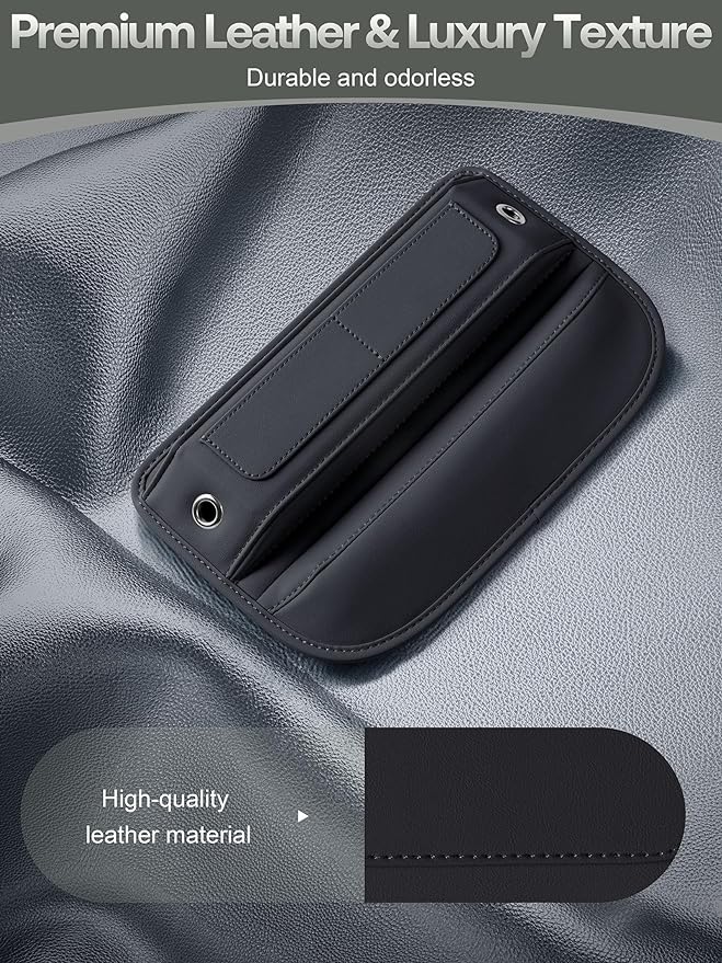 Universal Fit Premium Leather Car Seat Gap Filler Organizer, Center Console Organizer with Card Slots for Car Suv Truck (Black, 1 Pack)