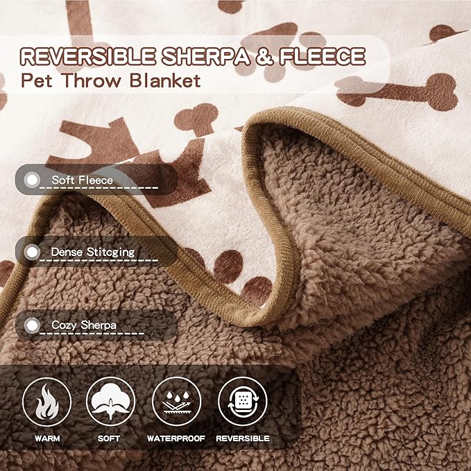 CAPT.SNOOZE Waterproof Dog Blankets Pet Blanket, 30"x40" Cat Blanket for Indoor Cats, Soft Fluffy Sofa Car Bed Protector, Reversible Sherpa Fleece Puppy Blanket for Small Medium Dogs (Beige-House)
