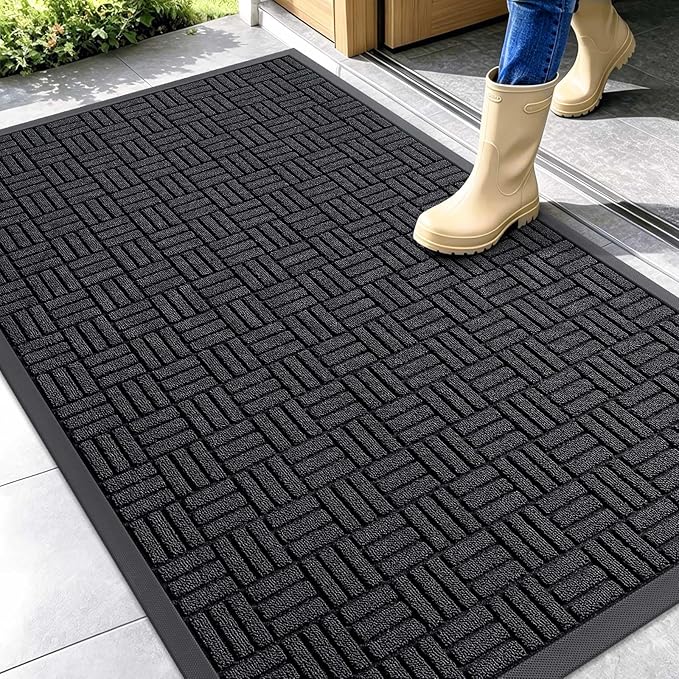 OLANLY Front Door Mat Outside Entrance 47x32, Absorbent, Heavy Duty Sturdy Natural Rubber Doormat Indoor Outdoor, Stain and Fade Resistant, Non-Slip Backing Low Profile Floor Mat for Entryway, Black
