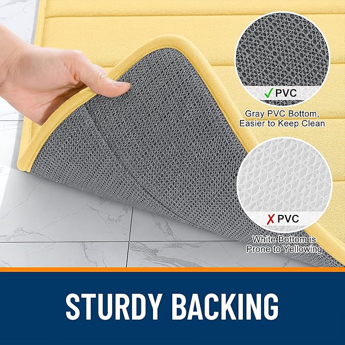 OLANLY Memory Foam Toilet Rugs U Shaped 24x20, Super Soft Absorbent Contour Bath Rugs, Quick Dry, Machine Washable Toilet Mat, Bathmat Floor Carpet, Bathroom Home Decor Accessories, Yellow