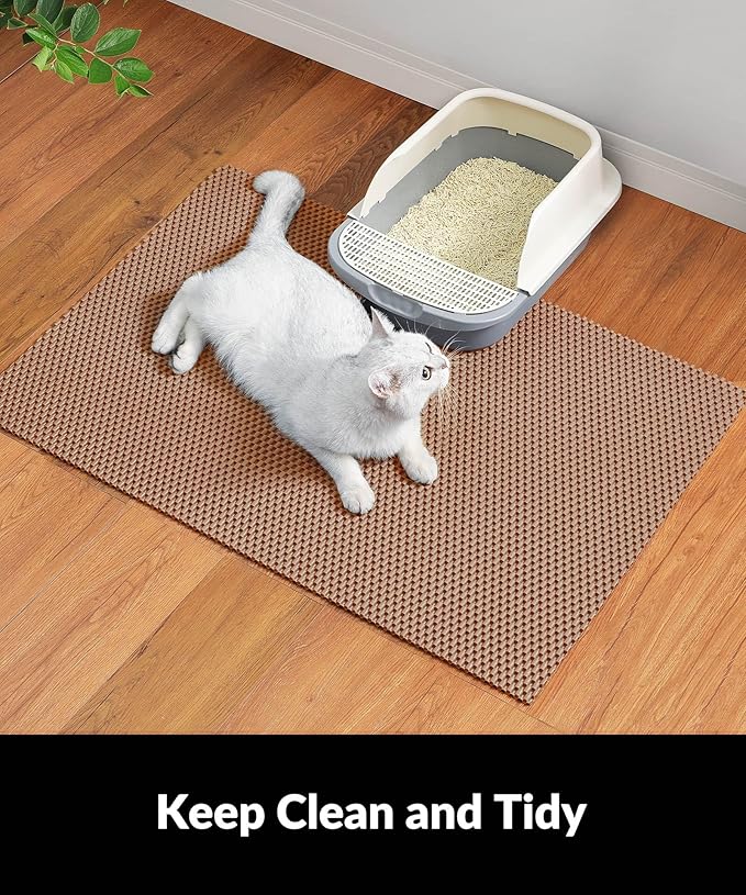 Cooyes Cat Litter Mat - Cut to Fit Any Place, 35"x23" Large Litter Trapping Mat for Litter Box, Easy to Clean, Waterproof & Non-Slip Kitty Pad, Scatter Control to Protect The Floor (Khaki)