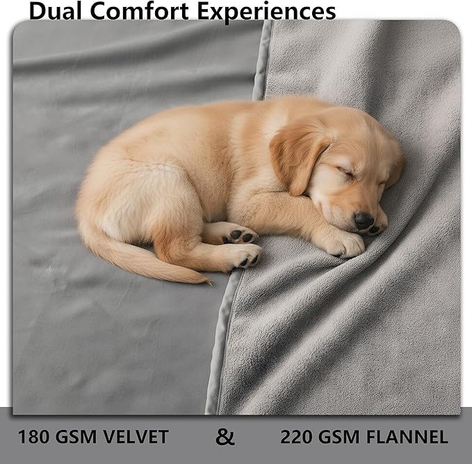 Tuffeel Waterproof Blanket for Couch, Leak Proof Dog Bed Blankets Reversible, Pet Throw Sofa Furniture Protector Machine Washable-52 x82,Light Grey+Dark Grey