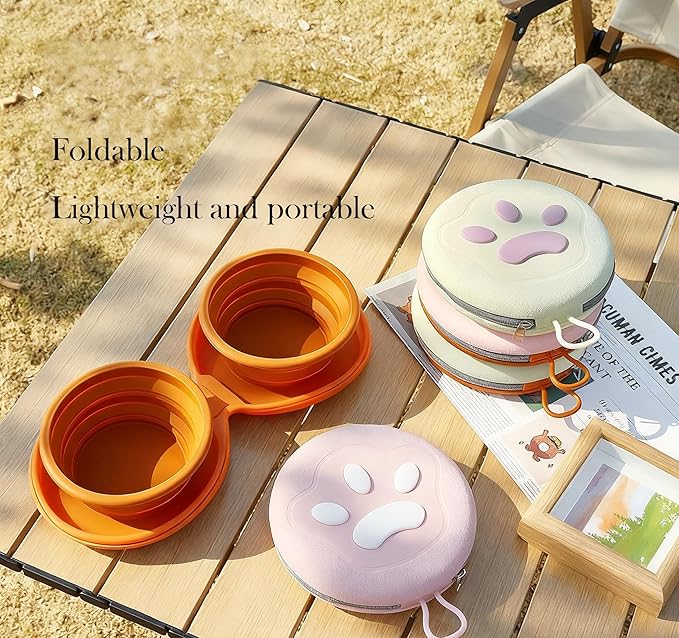 Collapsible Dog Bowls,2-in-1 Pet Bowls with Zipper Carrying Case and Carabiner Clip for Traveling Hiking Camping Walking,Light Green