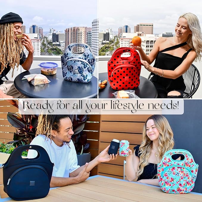 Made Easy Kit Large Insulated Lunch Tote Bag – Stylish Neoprene Carrier Foil Lining, Front Zipper Pocket & Shoulder Strap – Machine Washable, Lightweight, Travel Ready (Tie Dye)