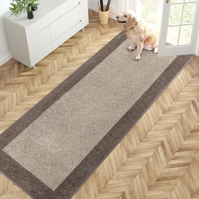 PURRUGS Dirt Trapping Door Mat 32" x 84", Non-Slip Machine Washable Entry Rug, Entrance Mat, Indoor Front Door Mat, Super Absorbent Entryway Rug for Muddy Shoes & Paws, Beige & Grayish Brown