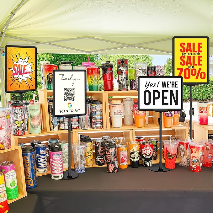 Sign Holder Stand A4, Adjustable Poster Stand for Table Top & Floor, Signage Display Stands, Floor Standing Sign Holder for Advertisement, Tradeshow, Store, Business, 2 Pack