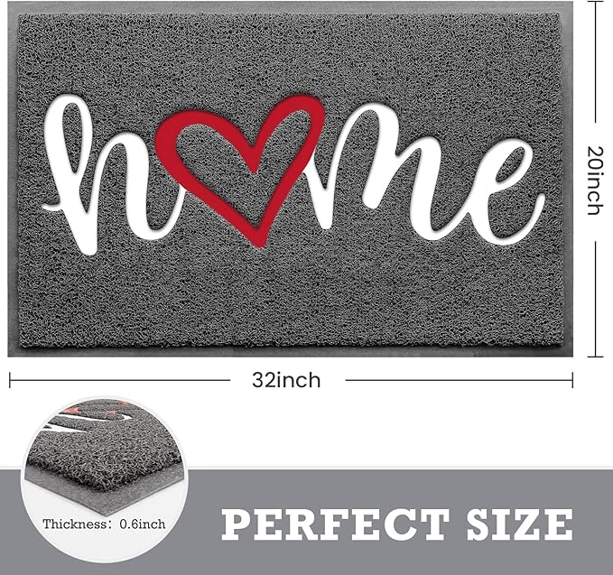 Black Door Mat Welcome Mats Home Non-Slip Doormat for Entryway Low-Profile Floor Mat for Yard, Garage, High Traffic Areas (32"x20", Grey)
