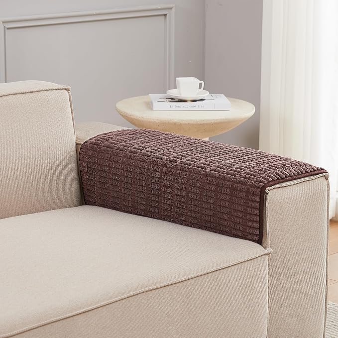 Meider Sofa Armrest Protectors, 2pcs 22x26 inch Anti-Slip Couch Arm Covers in Reddish Coffee