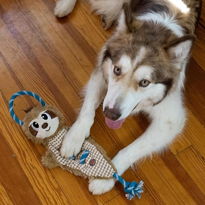 Outward Hound by Charming Pet Ropiez Rope Interactive Dog Tug Toy for Tugging Squeaky Fun, Sloth, Brown