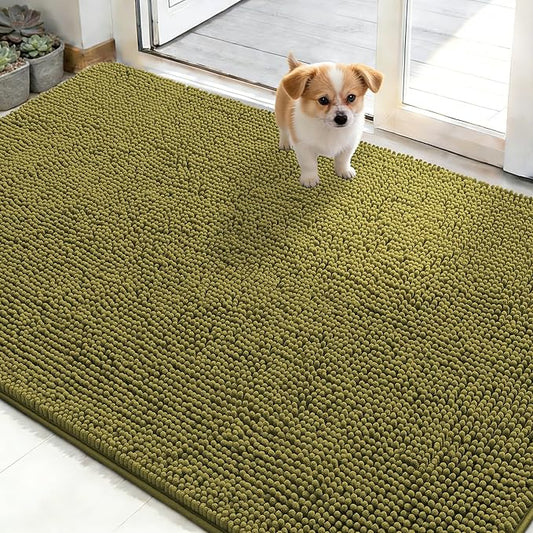 OLANLY Dog Door Mat for Muddy Paws 48x30, Absorbs Moisture and Dirt, Absorbent Non-Slip Washable Doormat, Quick Dry Chenille Mud Mat, Entry Indoor Entryway Carpet for Inside Floor, Willow Green