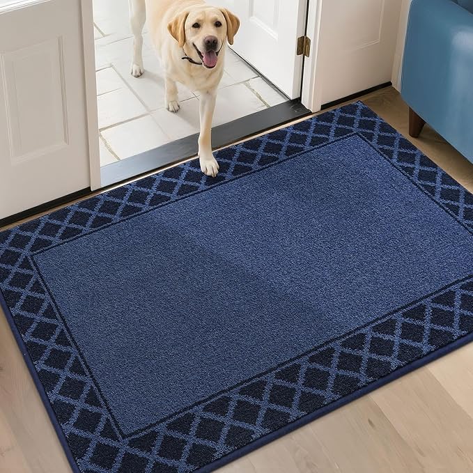 BEQHAUSE Door Mat Dirt Trapper Non Slip Entryway Rugs Absorbent Welcome Mat Low Profile Washable Front Door Mat for Muddy Paws,Entrance,Hallway, 32" x 48", Navy Blue