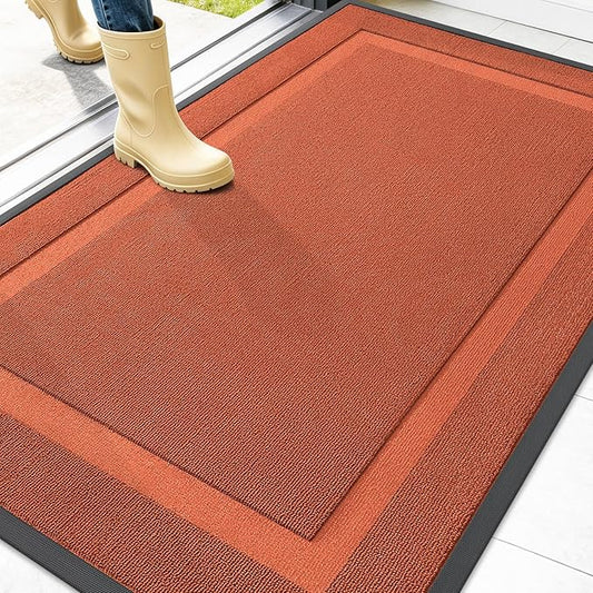 OLANLY Front Door Mat Indoor Outdoor Entrance, Waterproof All-Season, All-Weather Doormat, Sturdy Natural Rubber, Low Profile, Easy Clean Patio Porch Entryway Mat, 47x32, Vermillion Red
