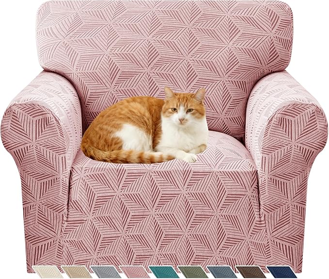 YEMYHOM 1 Piece Stretch Chair Sofa Slipcovers Couch Covers for 1 Seat, Jacquard Armchair Covers with Non-Slip Elastic Bottom, Thickened Furniture Protector for Dogs Pets kids (Small, Pink）