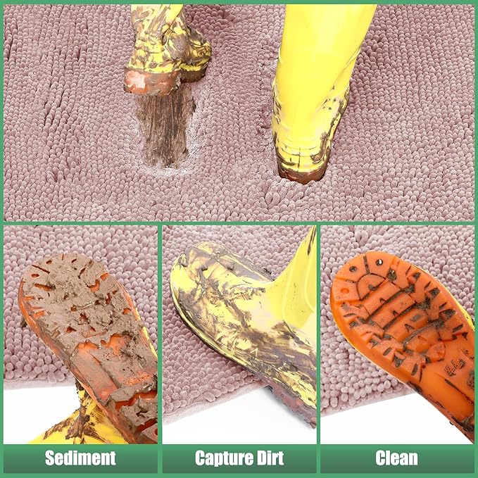 IM HOME Chenille Absorbent Outdoor Doormat 36" x 24", Washable Muddy Door Mats for Dog Non Slip Indoor Doormat Dog Mat for Muddy Paw Front Inside Doormats for Entryway Dusty Pink