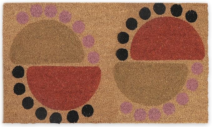 COCONIQ Coir Door Mats 17" X 30", Non-Slip Sturdy, PVC Backed Heavy Duty, Easy to Clean, Ideal for Door Entrance, Patio, Porch, Backyard, Garages, The Geo Circles