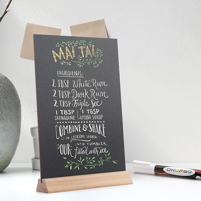 Mini Chalkboard Signs With Base Stands, Set of 6 Double Side 6 x 9 Inch Vintage Wooden Tabletop Chalkboard - Decorative Mini Table Signs Small Message Chalk Board