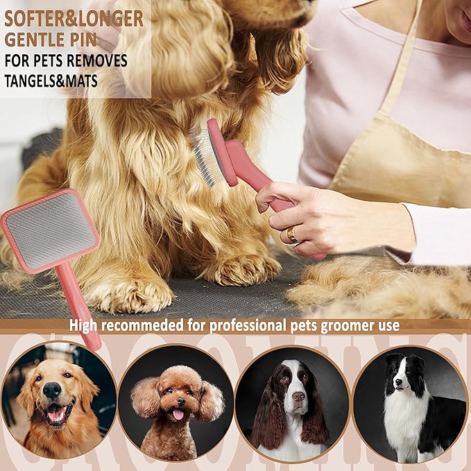 Dog Brushes for Poodle,Doodle,Goldendoodle,Labradoodle Coats Best Slicker Brush for Dogs Thick Long Curly Hair Shedding,Detangles,Fluffy Grooming Soft Long Pin Slicker Brush Dematting.Wooden(Large)