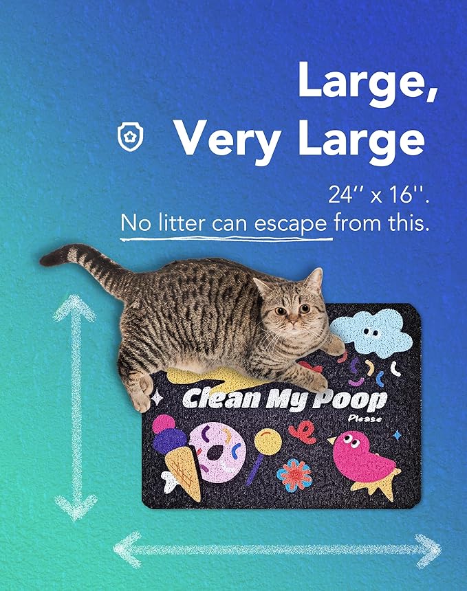 Lukamoo® Cute Cat Litter Mat (24’’x16’’), for Kitty Litter & Cat Litter Box, Independent Artist Designed [Neon Neko Series] (Big Family)