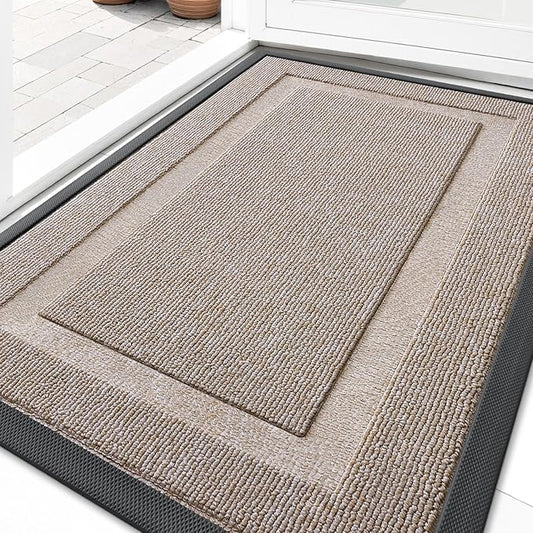 OLANLY Front Door Mat Indoor Outdoor Entrance, Waterproof All-Season, All-Weather Doormat, Sturdy Natural Rubber, Low Profile, Easy Clean Patio Porch Entryway Mat, 33x21, Camel