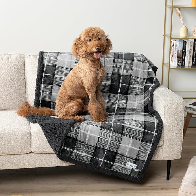 PetAmi Waterproof Dog Blanket for Medium Large Dog Puppy Cat Throw for Couch Cover Leakproof Protection, Sherpa Fleece, Reversible Soft Washable 60x40 Wine Red